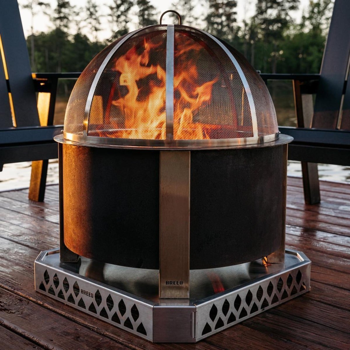 X Series 28 Inch Round Corten Steel Wood-Burning Fire Pit in Stainless Steel by Breeo - Image 5
