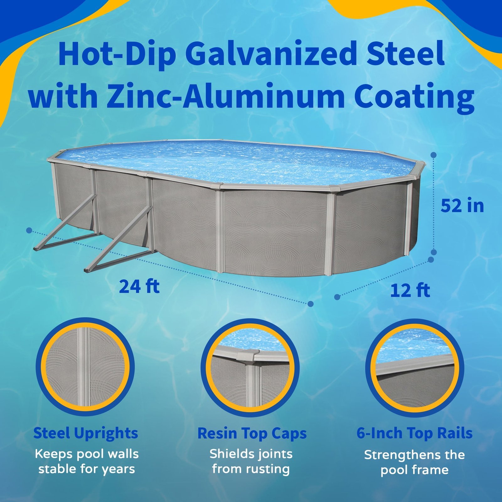 Belize 12-ft x 24-ft Oval 52-in Deep 6-in Top Rail Metal Wall Swimming Pool Package - Image 5