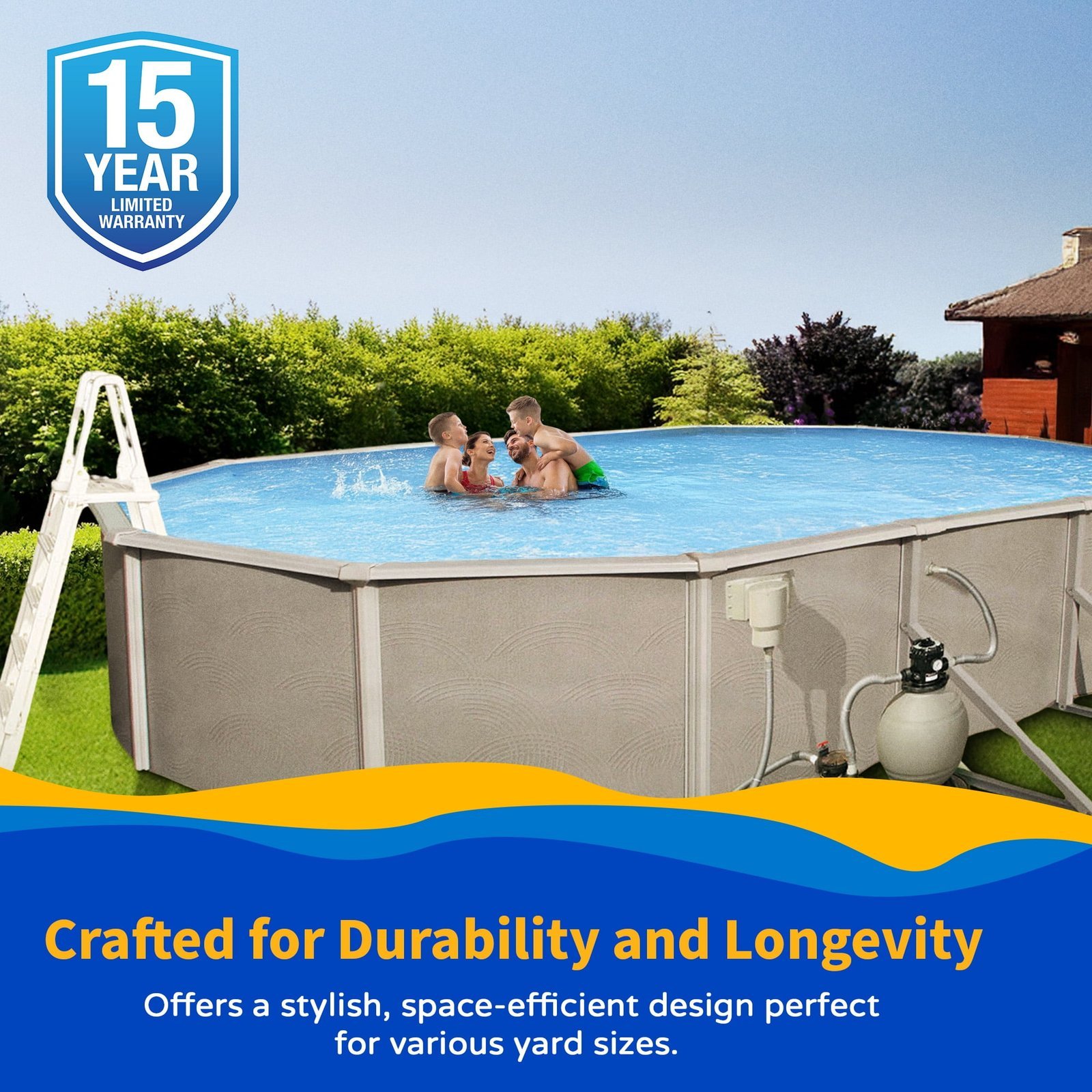 Belize 12-ft x 24-ft Oval 52-in Deep 6-in Top Rail Metal Wall Swimming Pool Package - Image 4