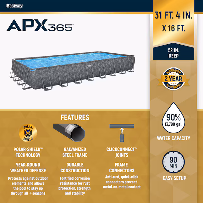 Bestway APX 365 Rectangular Swimming Pool Above Ground Outdoor Backyard Framed Pool Set - Image 5