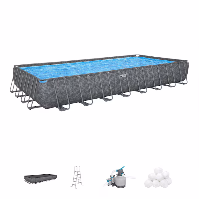 Bestway APX 365 Rectangular Swimming Pool Above Ground Outdoor Backyard Framed Pool Set
