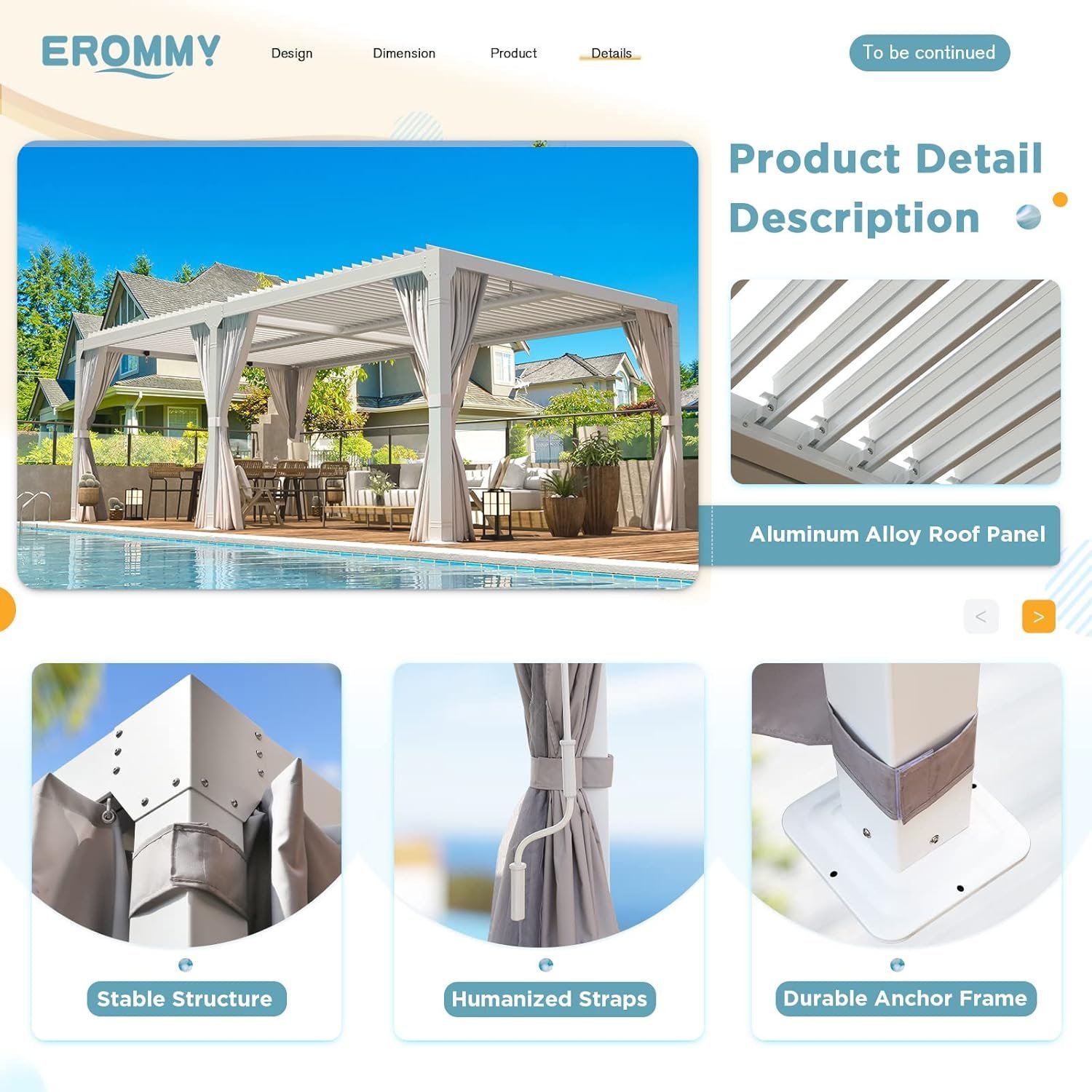 Erommy Outdoor Louvered Pergola Gazebo with Adjustable Aluminum Rainproof Roof - Image 3