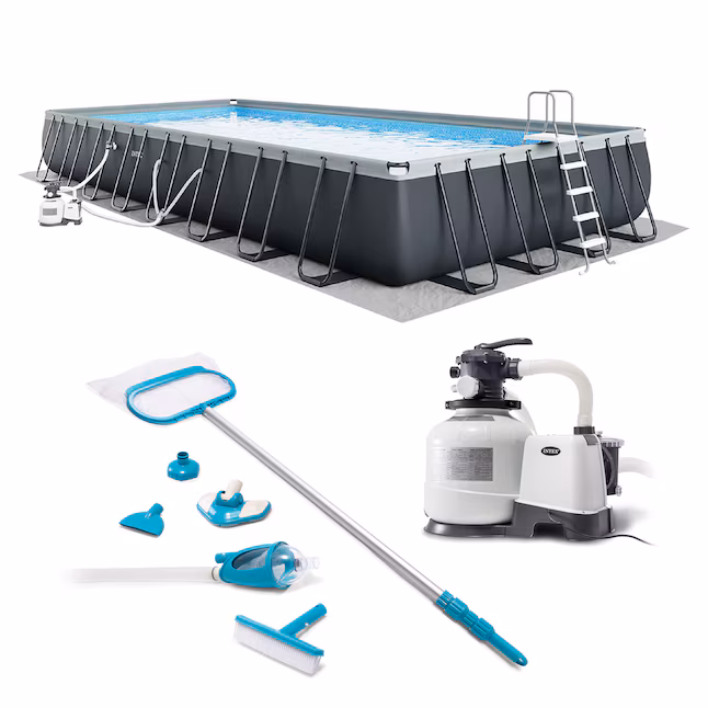 Intex 32 ft x 16 ft x 52 inch Rectangular Swimming Pool Set with Maintenance