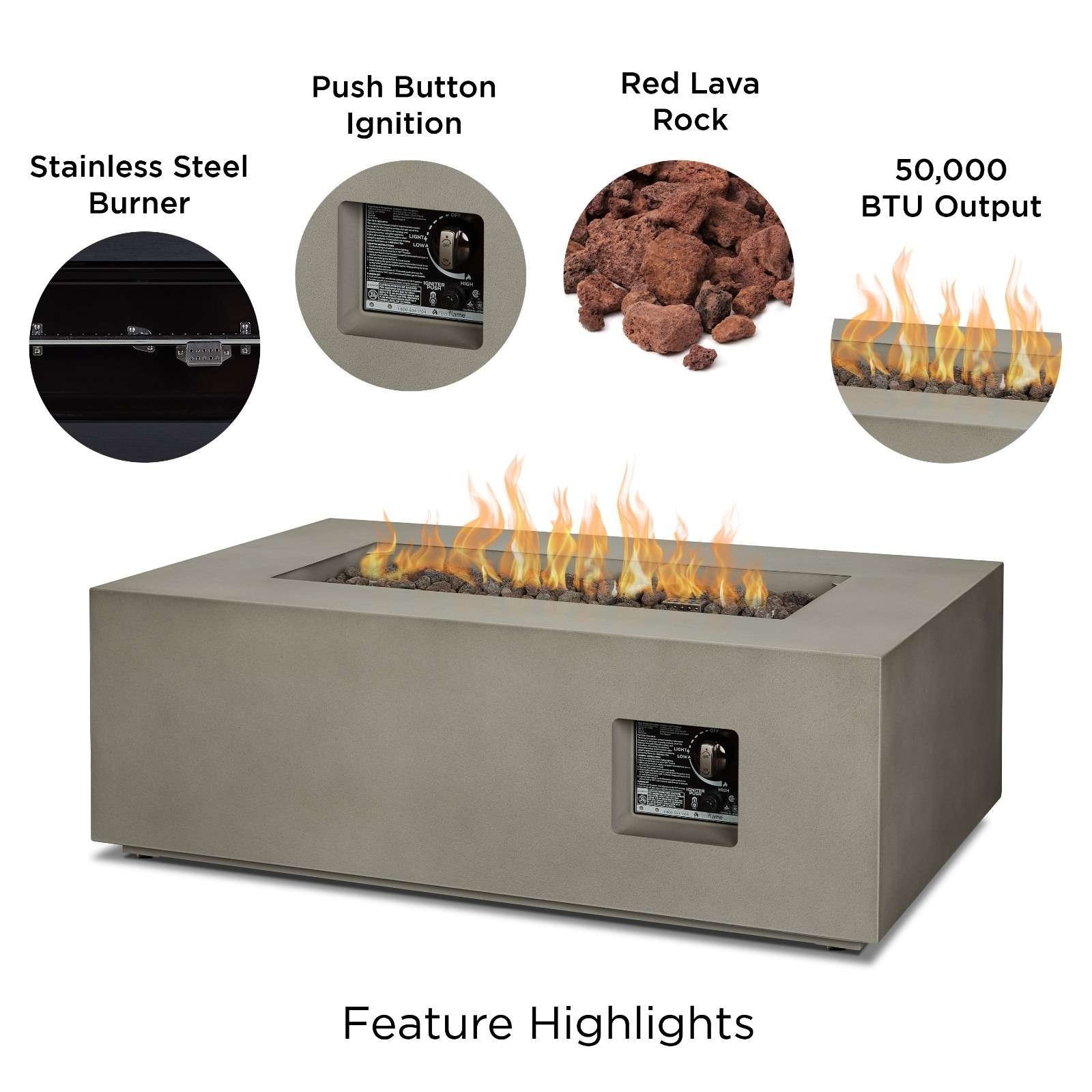 Real Flame Aegean 42″ Rectangle Propane Gas Outdoor Fire Table - Image 7