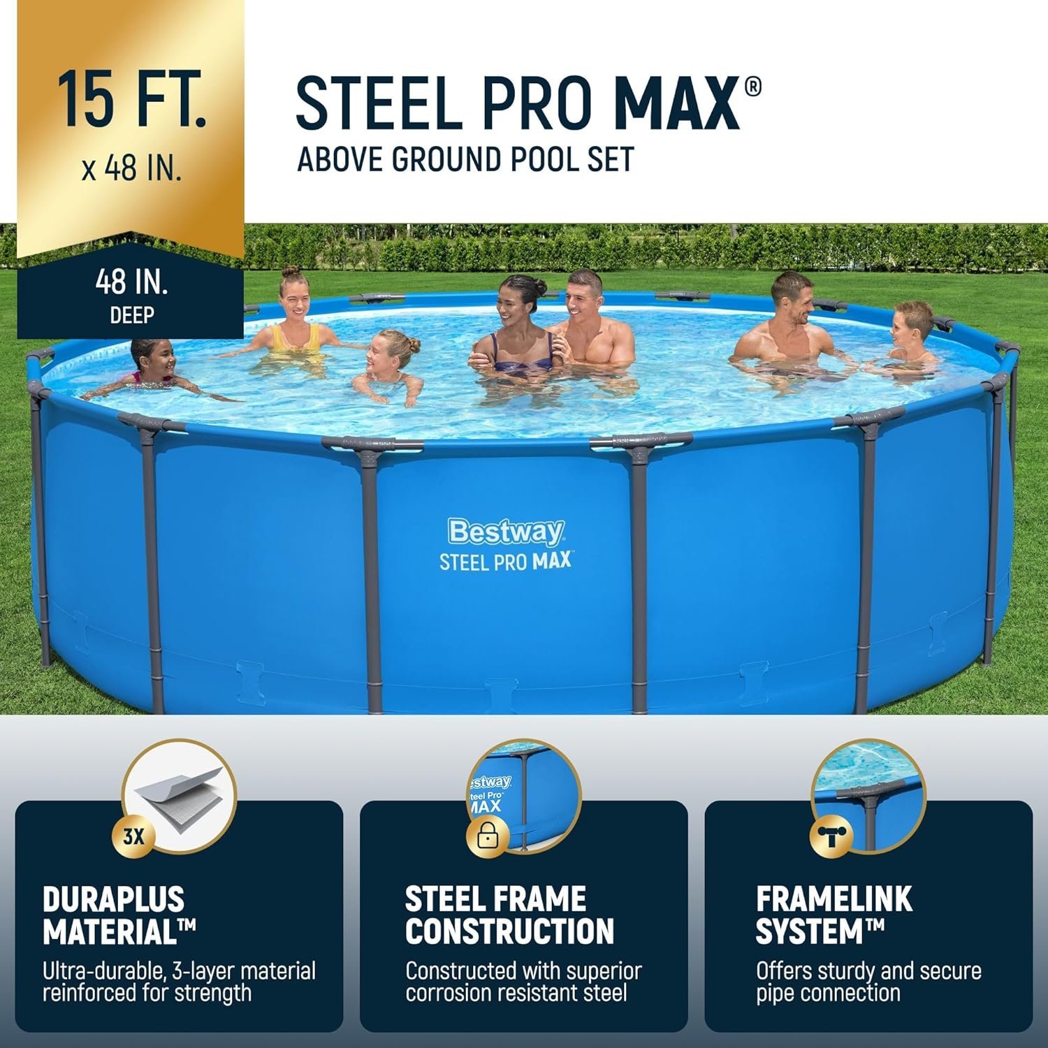 Bestway Steel Pro Max 15′ x 48″ Round Above Ground Pool Kit - Image 6