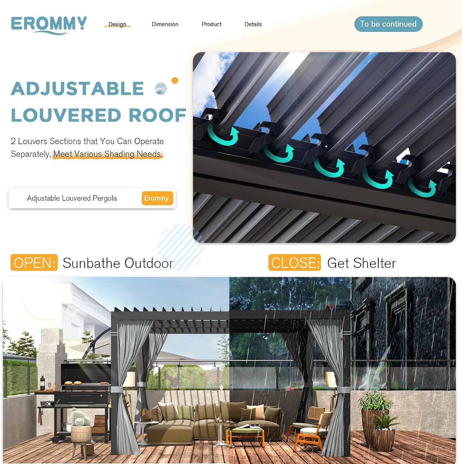 EROMMY 10 ft. W x 10 ft. D Outdoor Louvered Pergola - Image 5