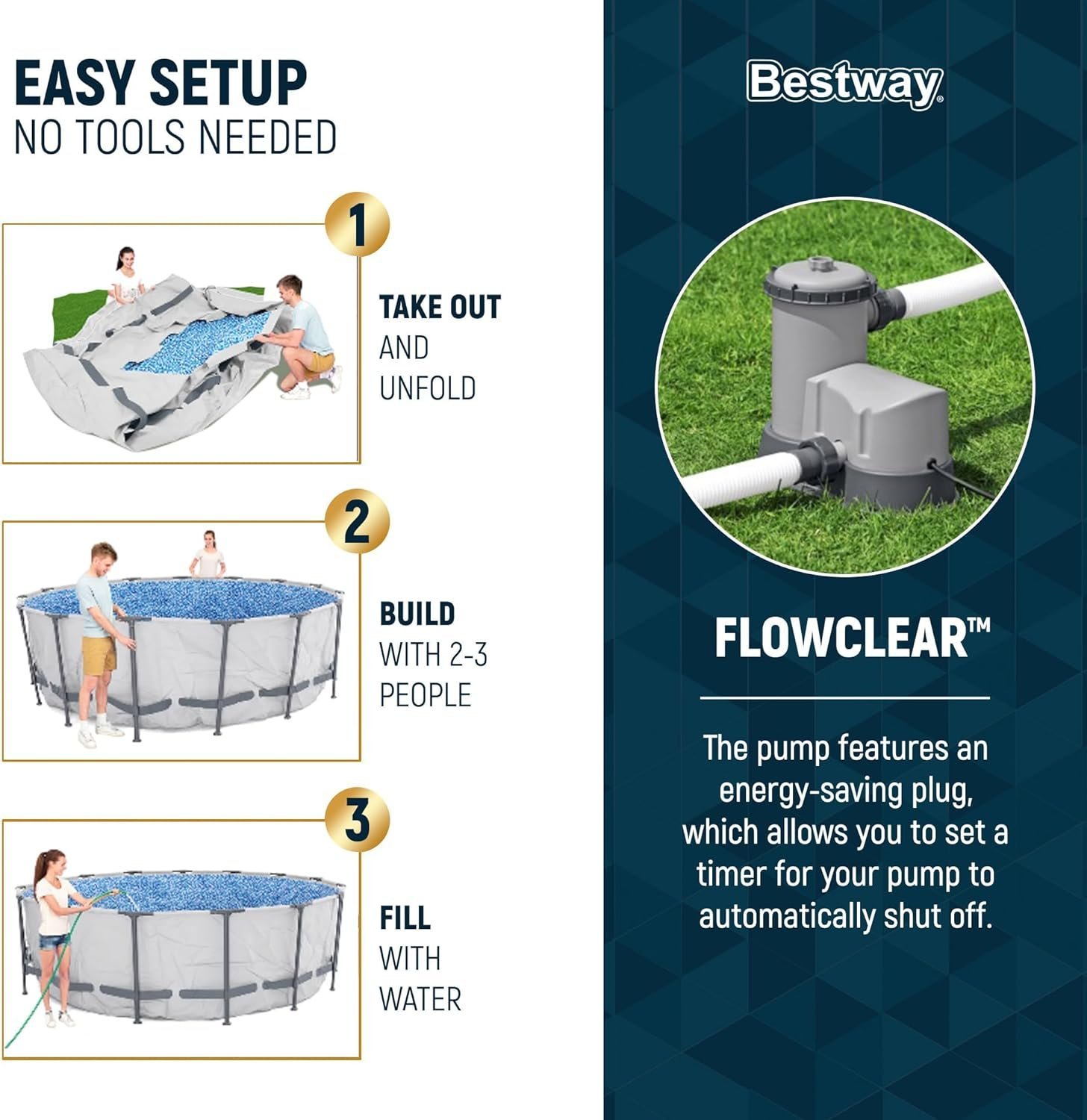 Bestway Steel Pro MAX 16 Foot x 48 Inch Round Metal Frame Above Ground Outdoor Swimming Pool Set - Image 3