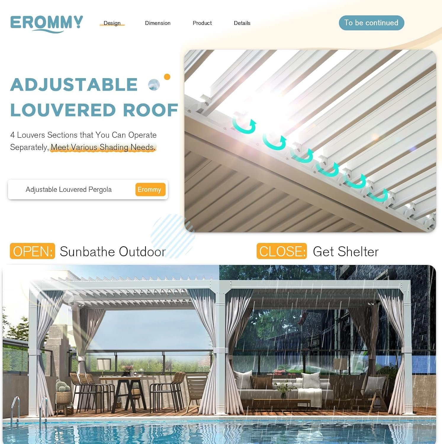 Erommy Outdoor Louvered Pergola Gazebo with Adjustable Aluminum Rainproof Roof - Image 6