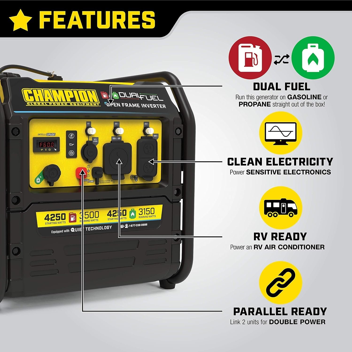 Champion 4250-Watt Dual Fuel RV Ready Open Frame Inverter Generator - Image 5