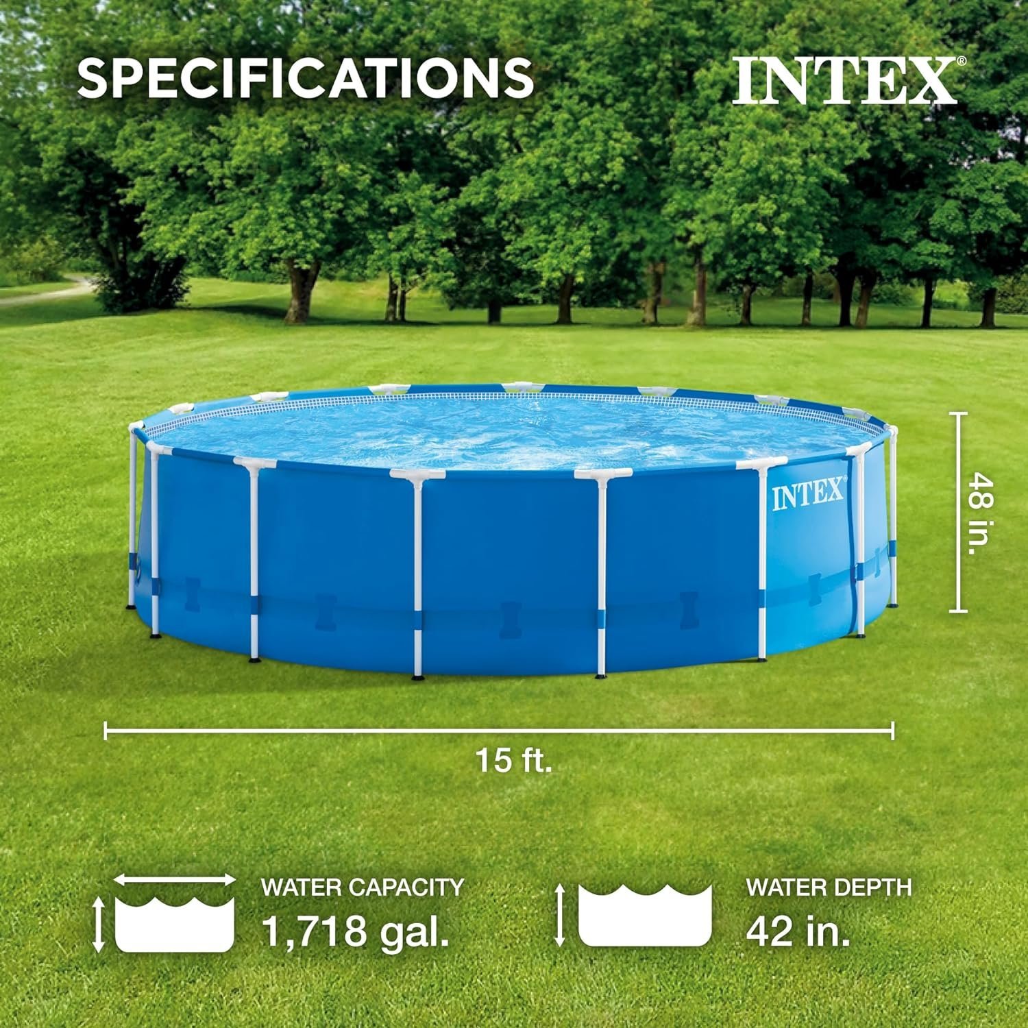 Intex 15′ x 48′ Metal Frame Above Ground Pool Set - Image 6