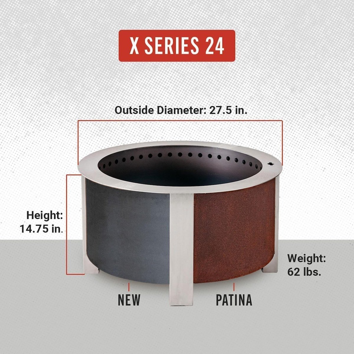 X Series 28 Inch Round Corten Steel Wood-Burning Fire Pit in Stainless Steel by Breeo - Image 7