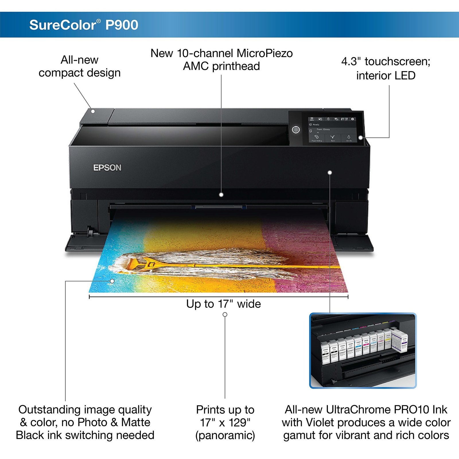 Epson SureColor SC‐P900 Large Format Printer Wi-Fi Inkjet Colour 5760 x 1440 DPI A3 (297 x 420 mm) Ethernet LAN - Image 3