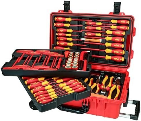 Wiha 32800 Insulated Tool Set with Screwdrivers, Nut Drivers, Pliers, Cutters, Ruler, Knife and Sockets in Rolling Tool Case, 10,000 Volt Tested and 1000 Volt Rated, 80-Piece Set - Image 7