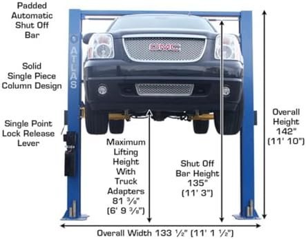 ATLAS Automotive Equipment 9OHSC-SS 2-Post Vehicle Overhead Lift, 11’9” Minimum Ceiling Height, 9,000lb Capacity, Clear Floor, 11’10” Height, 3-Stage Front and 2-Stage Rear Arms, for DIY/Hobbyists - Image 8