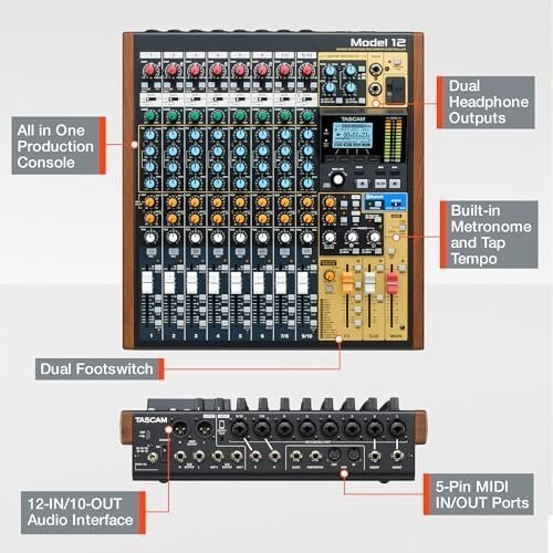Tascam Model 12 All-in-One 12-track Digital Multitrack Mixing and Recording Studio, Mixer, USB Audio Interface and DAW Controller - Image 3