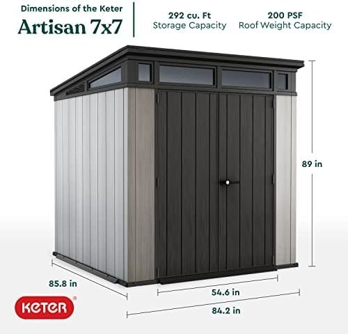 Keter Outdoor Storage Shed, for House, Patio & Yard, Plastic Resin, Artisan, 7×7 Ft, Gray - Image 9