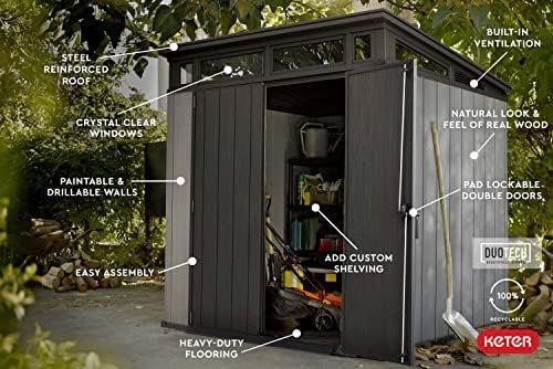Keter Outdoor Storage Shed, for House, Patio & Yard, Plastic Resin, Artisan, 7×7 Ft, Gray - Image 4