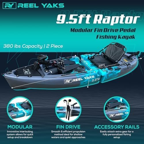 Reel Yaks Raptor Modular Fishing Kayak – 9.5ft Lightweight Sit On Top Kayak for Adults & Youth – Stable & Portable, Ideal Space-Saving Design for Travel – 380lbs Capacity - Image 2
