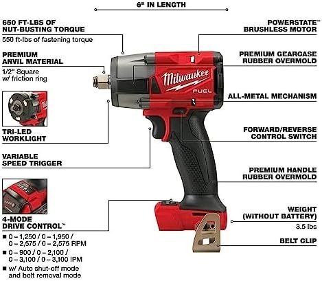 Milwaukee M18 FUEL 18V Lithium-Ion Brushless Cordless Combo Kit with Two 5.0 Ah Batteries, 1 Charger, 2 Tool Bags (7-Tool) - Image 9