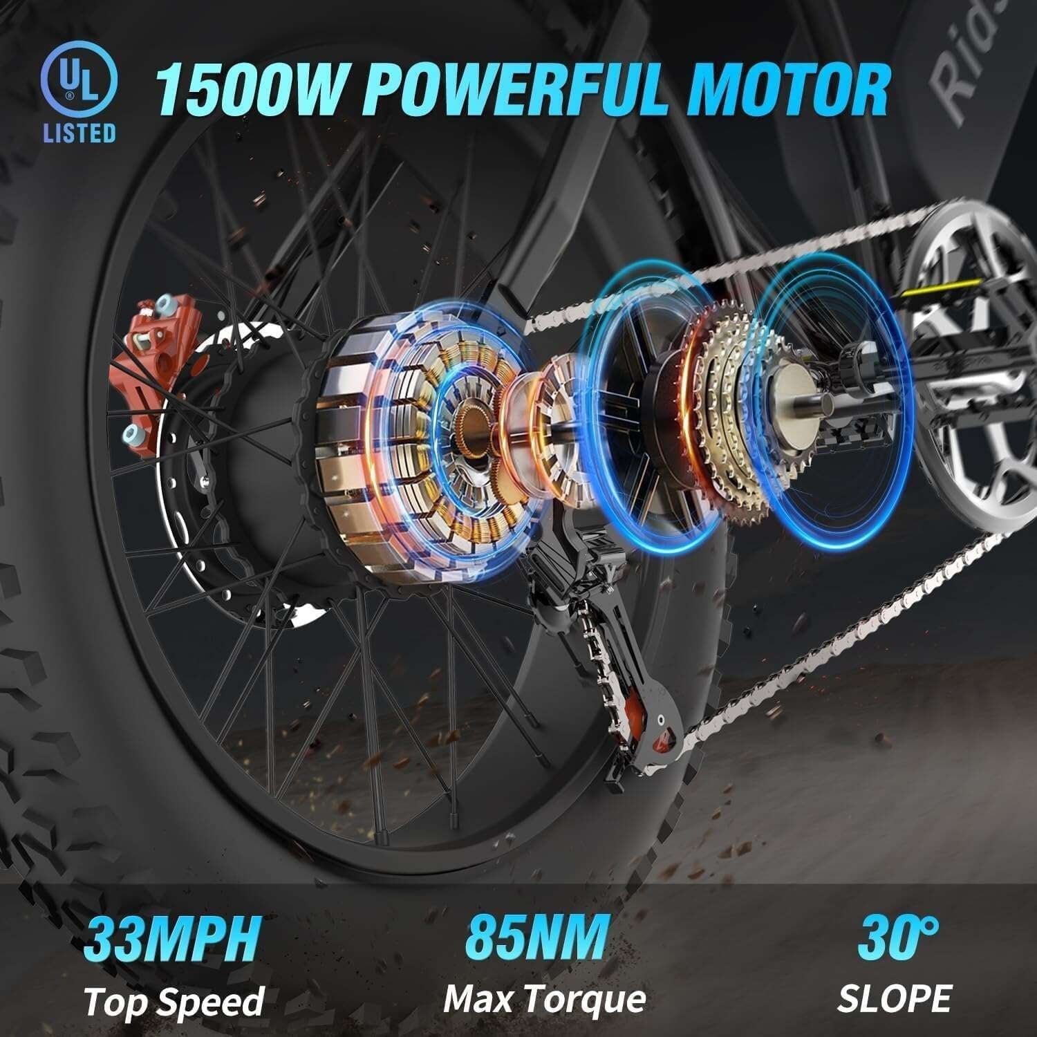 Ridstar Electric Bike for Adults 1500w 33mph,48v 20ah Electric Bicycle,20″ Fat Tire,7-Speed Mountain Bike Ul2849 - Image 6