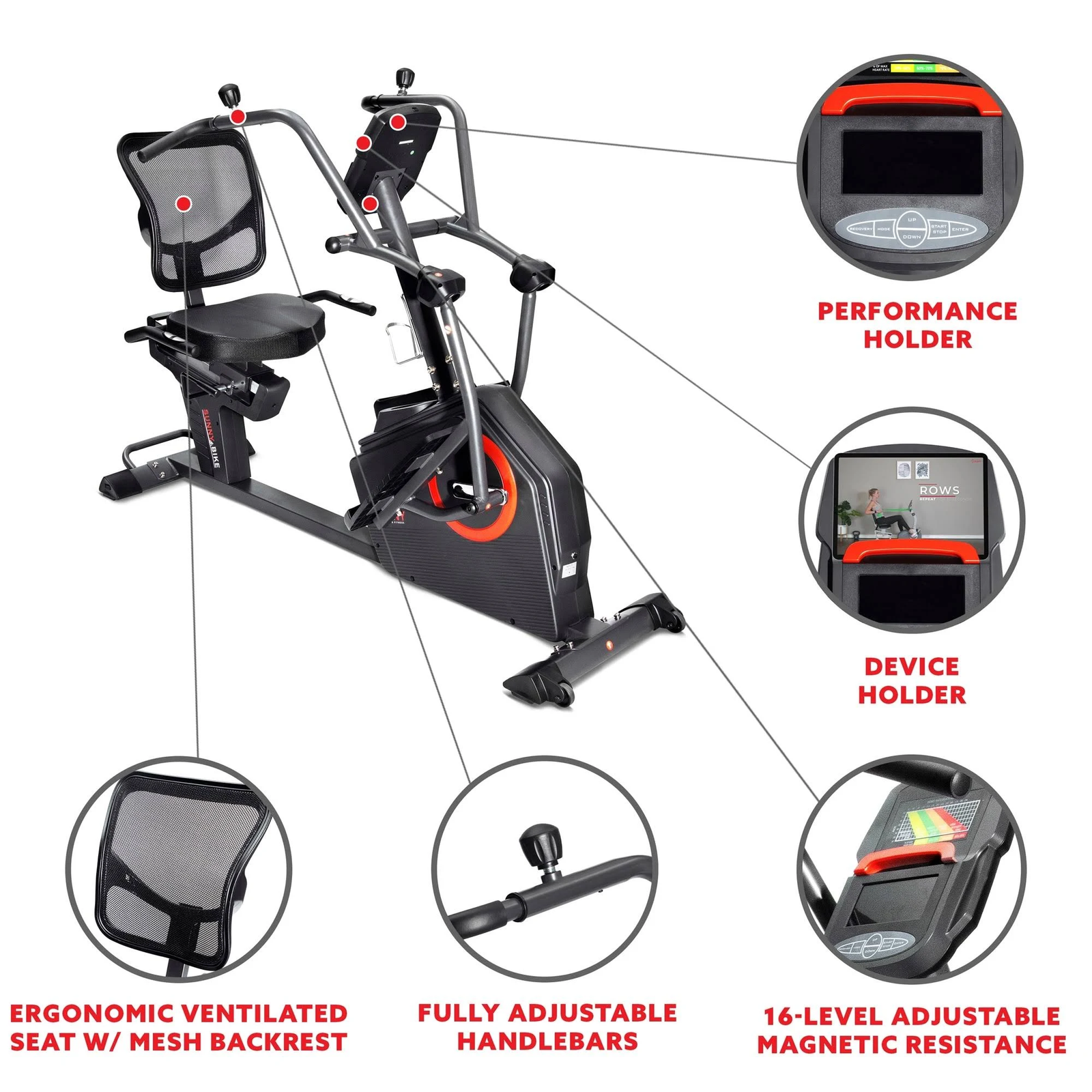 Sunny Health & Fitness Smart Recumbent Cross Trainer Elliptical Exercise Bike – SF-RB4886 SMART - Image 4